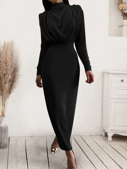 'Zosia' Ruched Turtleneck Dress - Celes Fashion